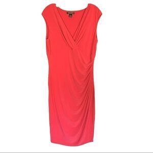LAUREN Ralph Lauren Dress Sleeveless Jersey Red Ruched Faux Wrap Womens 14